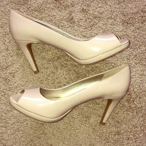 Nude peep toe heels!